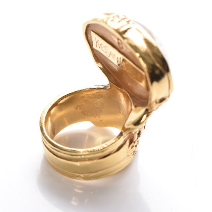 Saint Laurent Glass Cabochon Arty Ovale Ring 8 Gold Beige Clair 5 of 7
