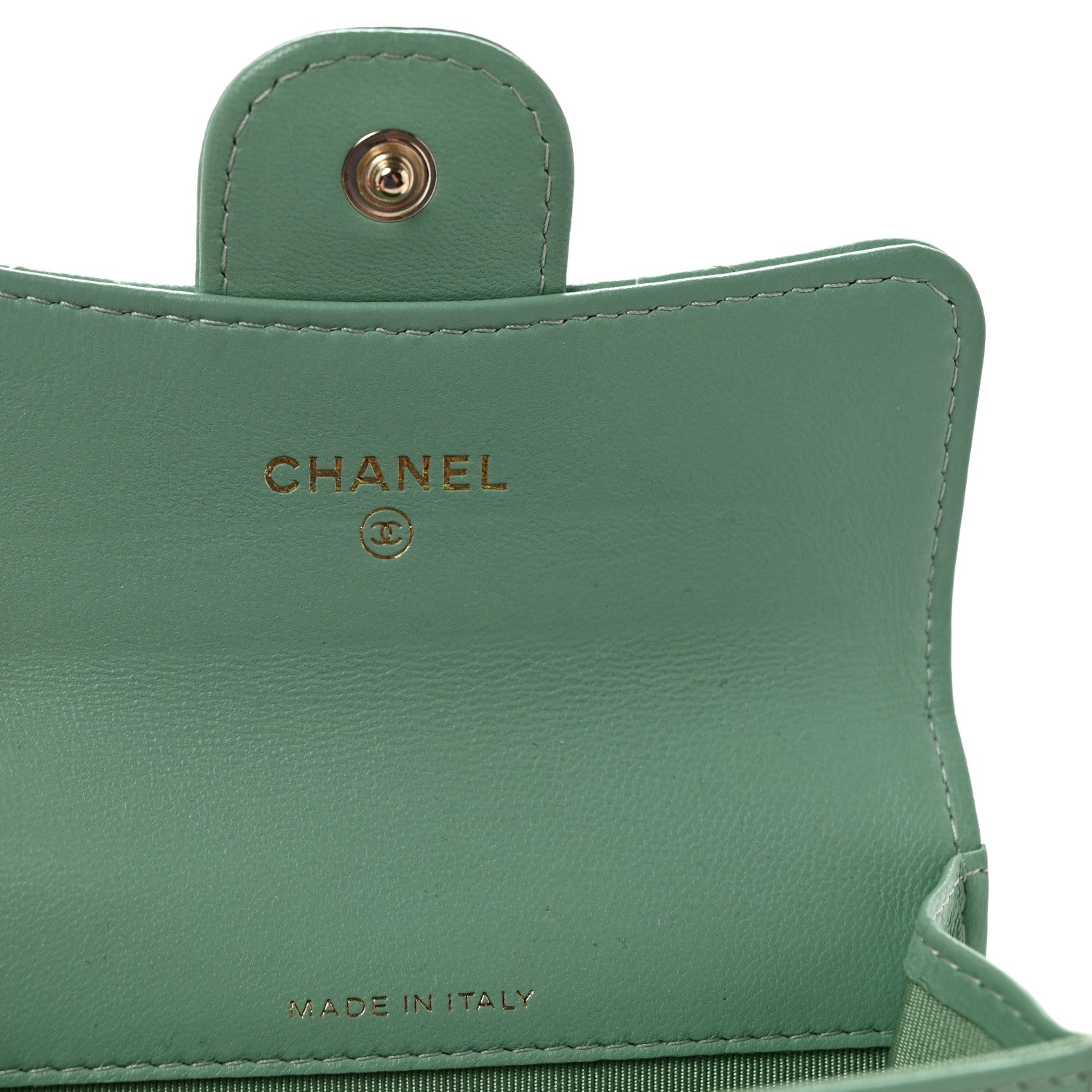 Chanel Lambskin Quilted Flap Card Holder Wallet Green 6 of 9