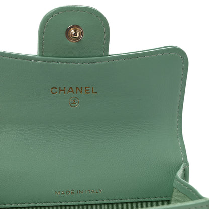 Chanel Lambskin Quilted Flap Card Holder Wallet Green 6 of 9