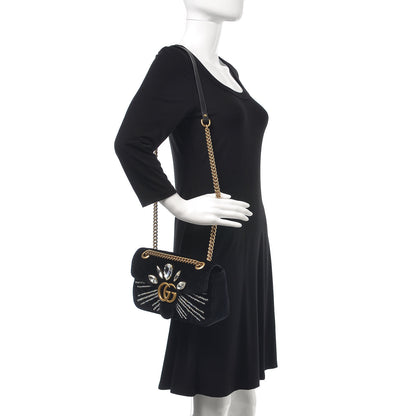 Gucci Velvet Matelasse Marquise Crystals Embroidered Small GG Marmont Shoulder Bag Black 2 of 7