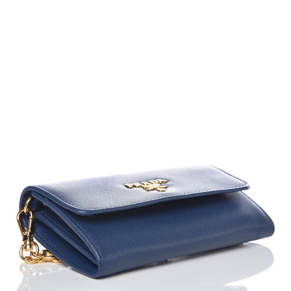 Prada Saffiano Metal Oro Chain Wallet Cobalto 4 of 8
