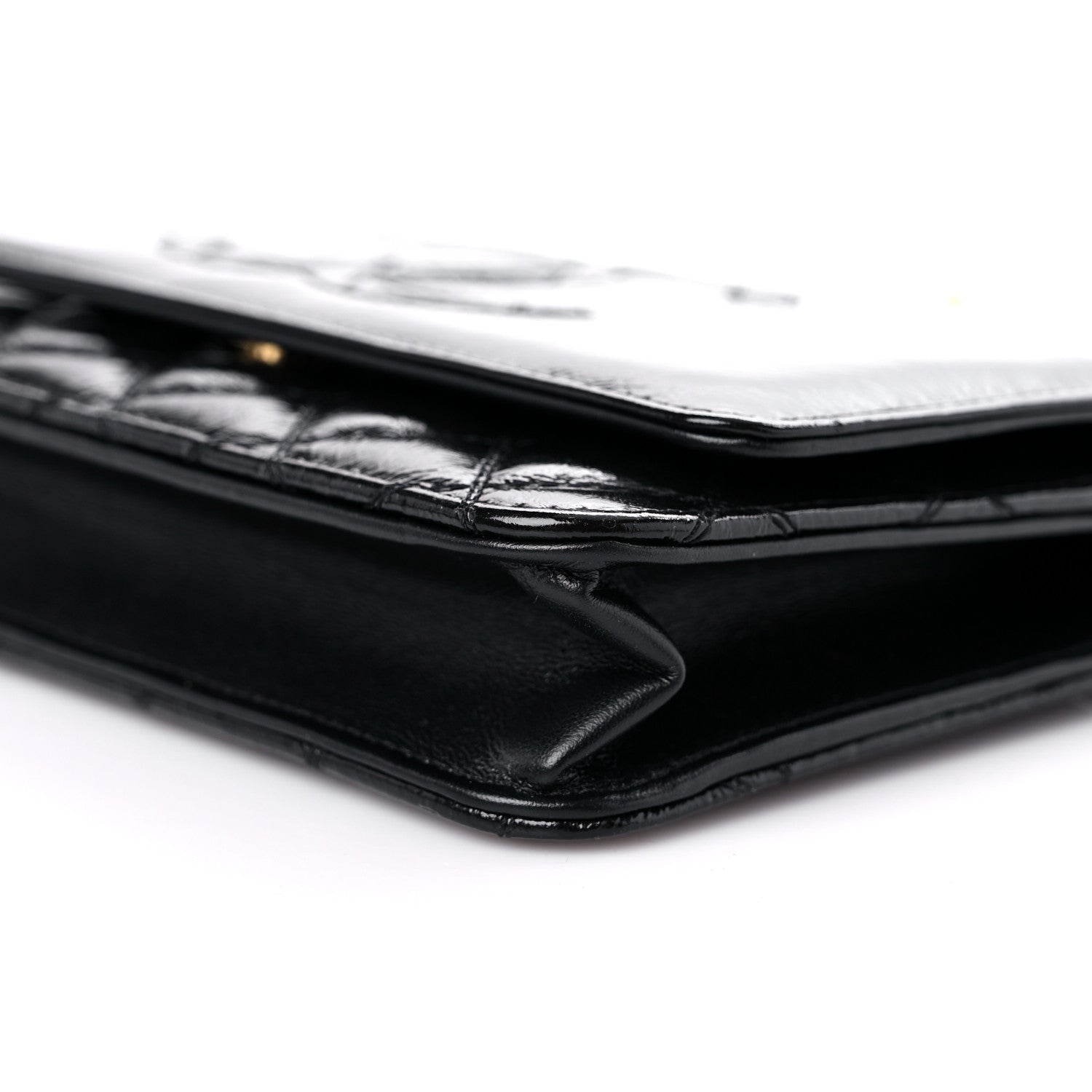 Chanel Shiny Aged Calfskin Quilted CC Wallet On Chain WOC Black 10 of 12