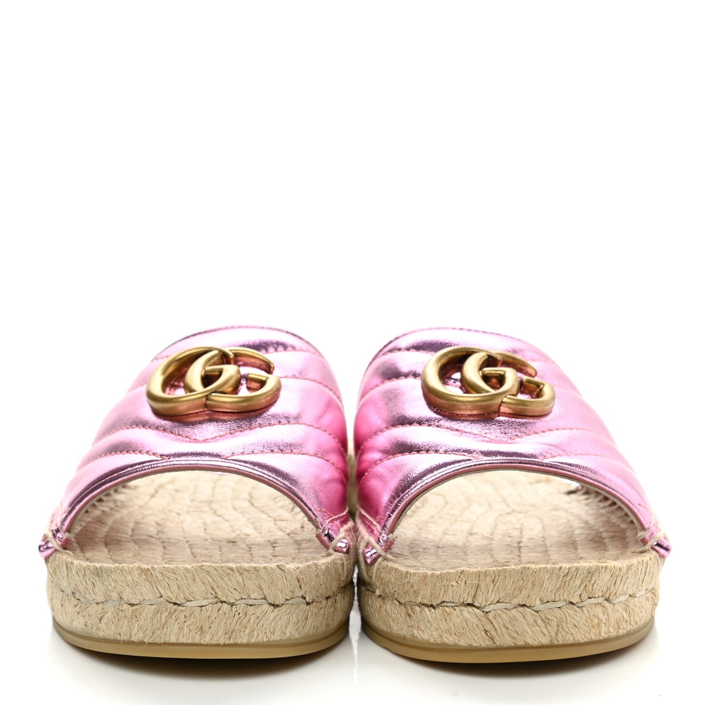 Metallic Nappa Matelasse GG Marmont Espadrille Slide Sandals 35.5 Rosa