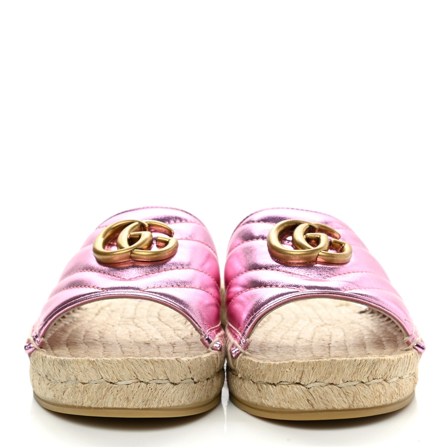 Gucci Metallic Nappa Matelasse GG Marmont Espadrille Slide Sandals 35.5 Rosa 2 of 9