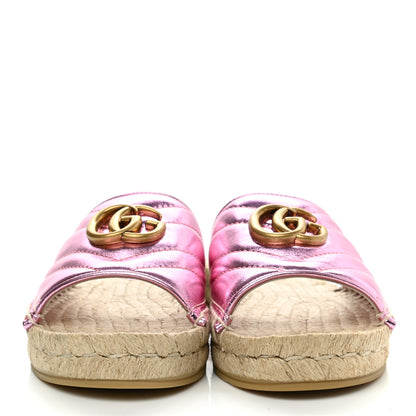 Gucci Metallic Nappa Matelasse GG Marmont Espadrille Slide Sandals 35.5 Rosa 2 of 9