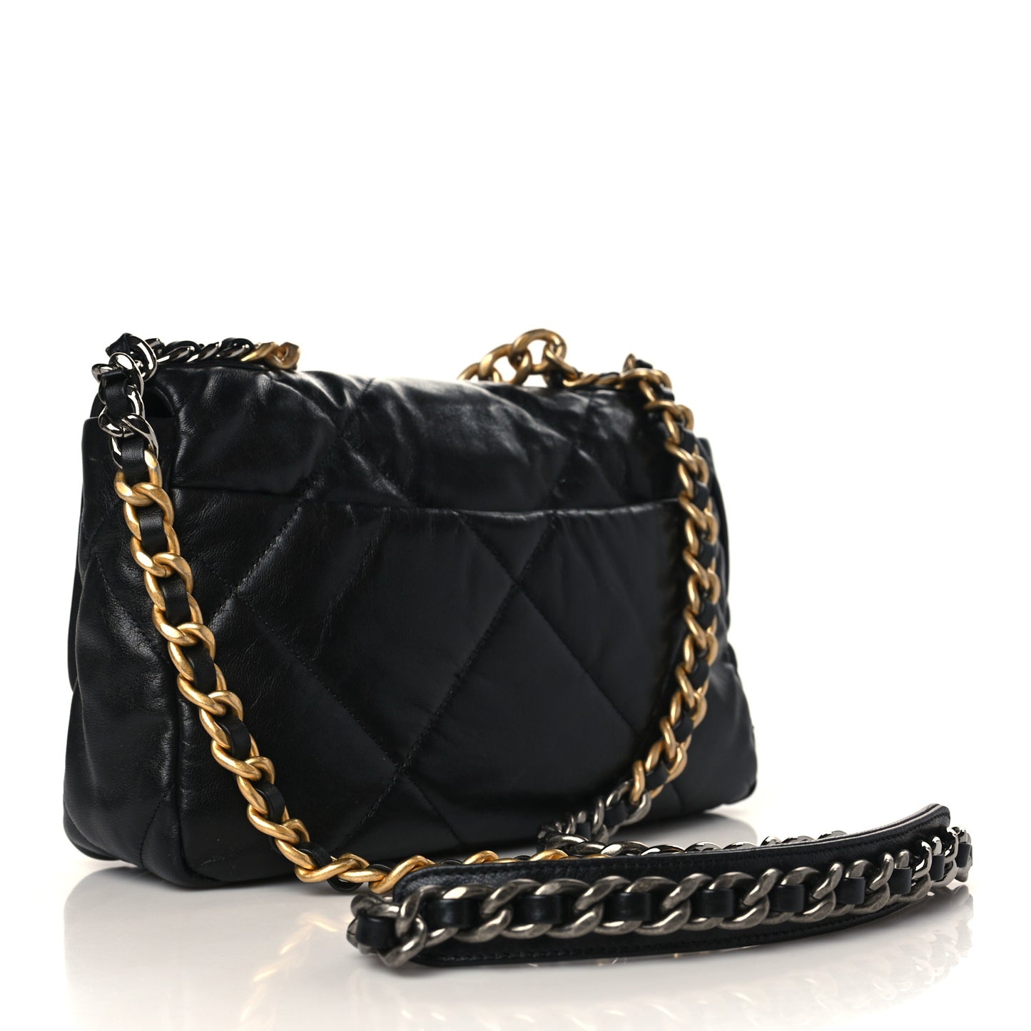 Shiny Goatskin Quilted Medium Chanel 19 Flap Black