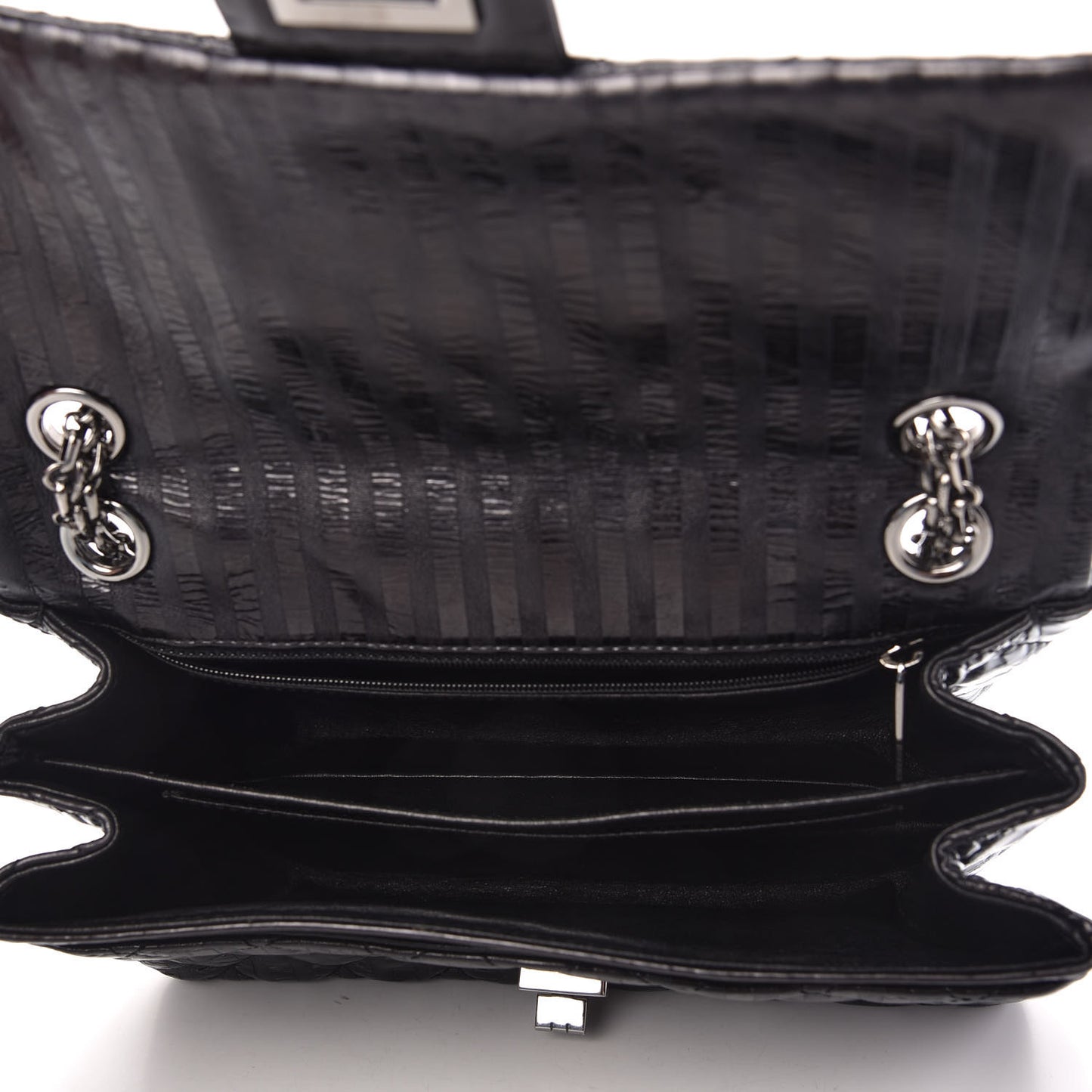 Metallic Aged Calfskin Striped Accordion Reissue 2.55 Flap Black