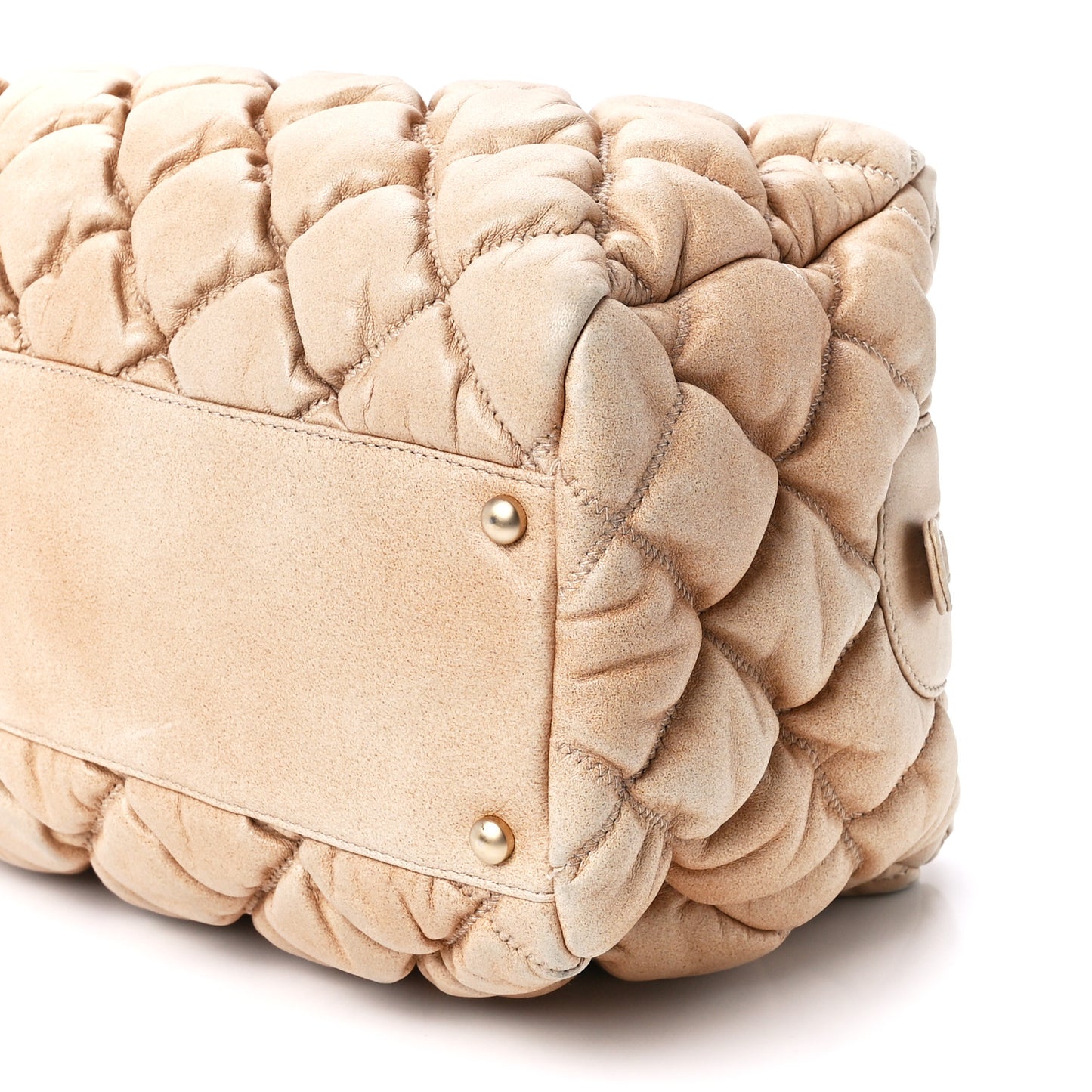 Lambskin Bubble Quilt Bowler Beige
