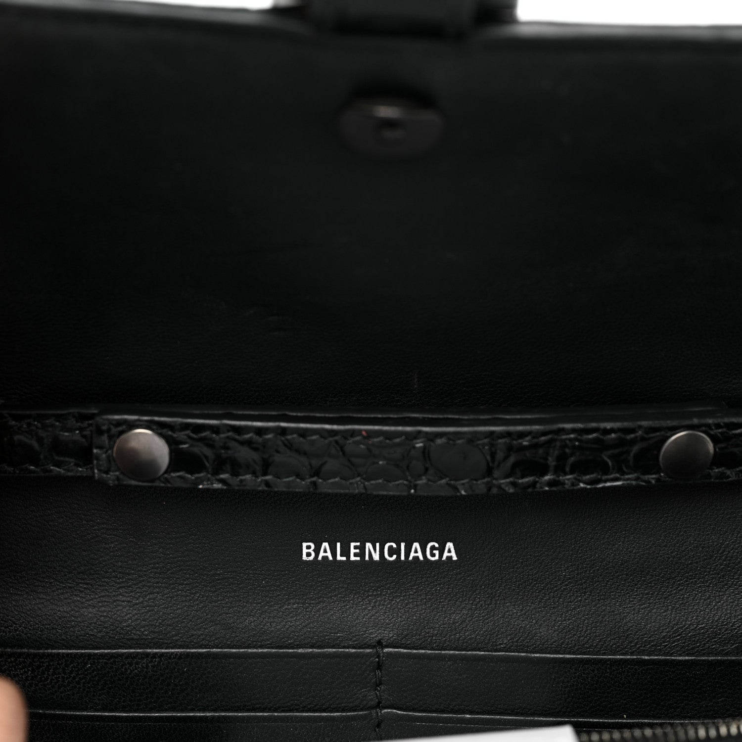 Balenciaga Shiny Calfskin Monochrome Crocodile Embossed Hourglass Chain Bag Black 6 of 10