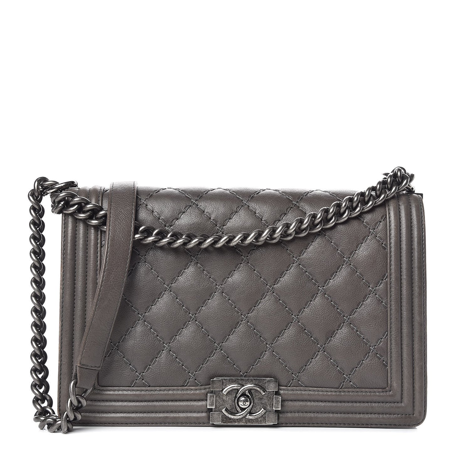 Calfskin Double Stitch New Medium Boy Flap Grey