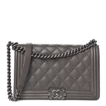 Chanel Calfskin Double Stitch New Medium Boy Flap Grey 1 of 12