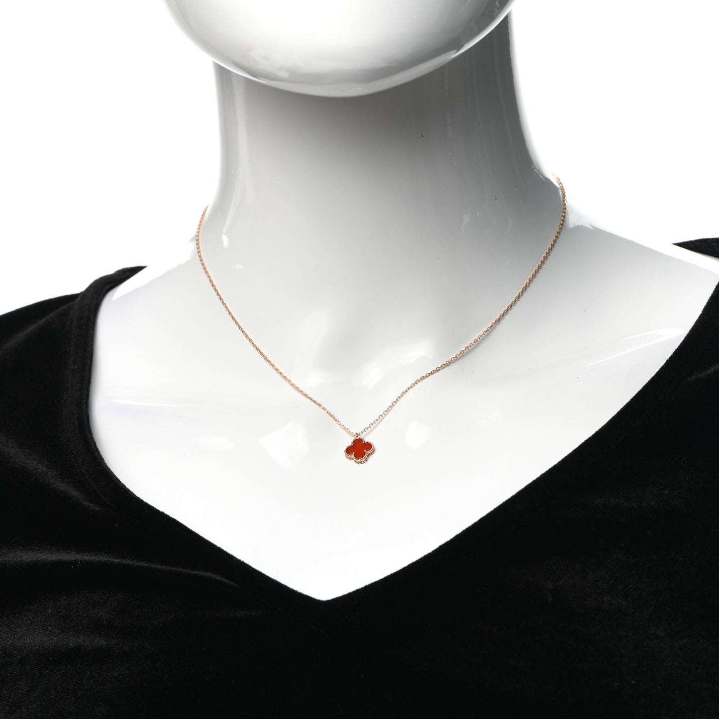 18K Rose Gold Carnelian Sweet Alhambra Pendant Necklace