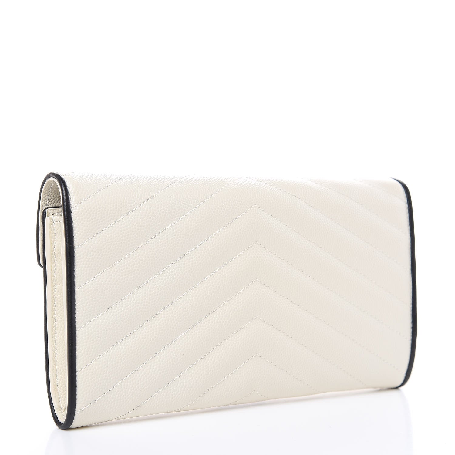 Saint Laurent Grain De Poudre Matelasse Chevron Monogram Flap Wallet Porcellana Black 3 of 9