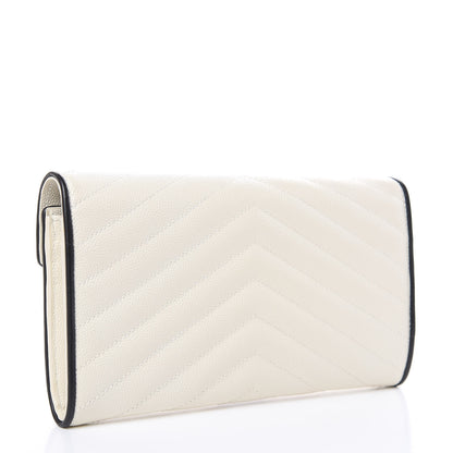 Saint Laurent Grain De Poudre Matelasse Chevron Monogram Flap Wallet Porcellana Black 3 of 9