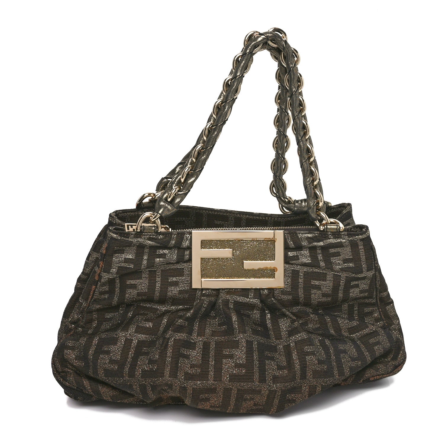 Fendi Metallic Lurex Zucca Small Mia Tote Tobacco 1 of 10