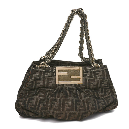 Fendi Metallic Lurex Zucca Small Mia Tote Tobacco 1 of 10