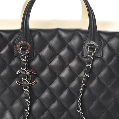 Chanel Calfskin Quilted Feather Weight Bowling Bag Black Beige 8 of 12