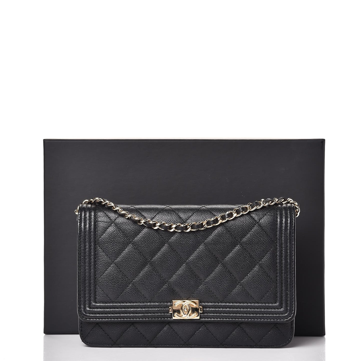 Caviar Quilted Boy Wallet On Chain WOC Black