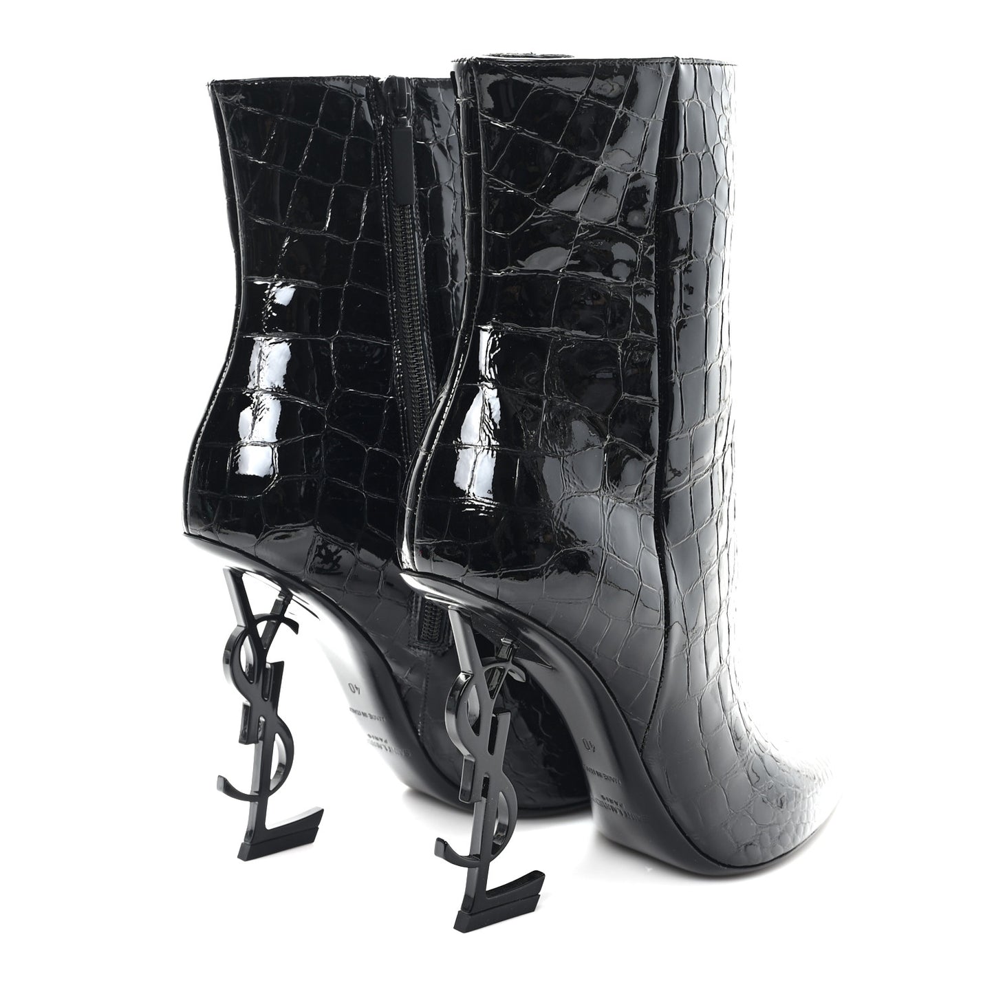 Alligator Embossed Patent Calfskin Opyum 110 Ankle Boots 40 Black