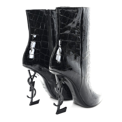 Saint Laurent Alligator Embossed Patent Calfskin Opyum 110 Ankle Boots 40 Black 5 of 10