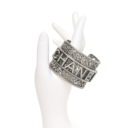 Chanel Metal Strass Logo Wide Cuff S Ruthenium Crystal 2 of 5