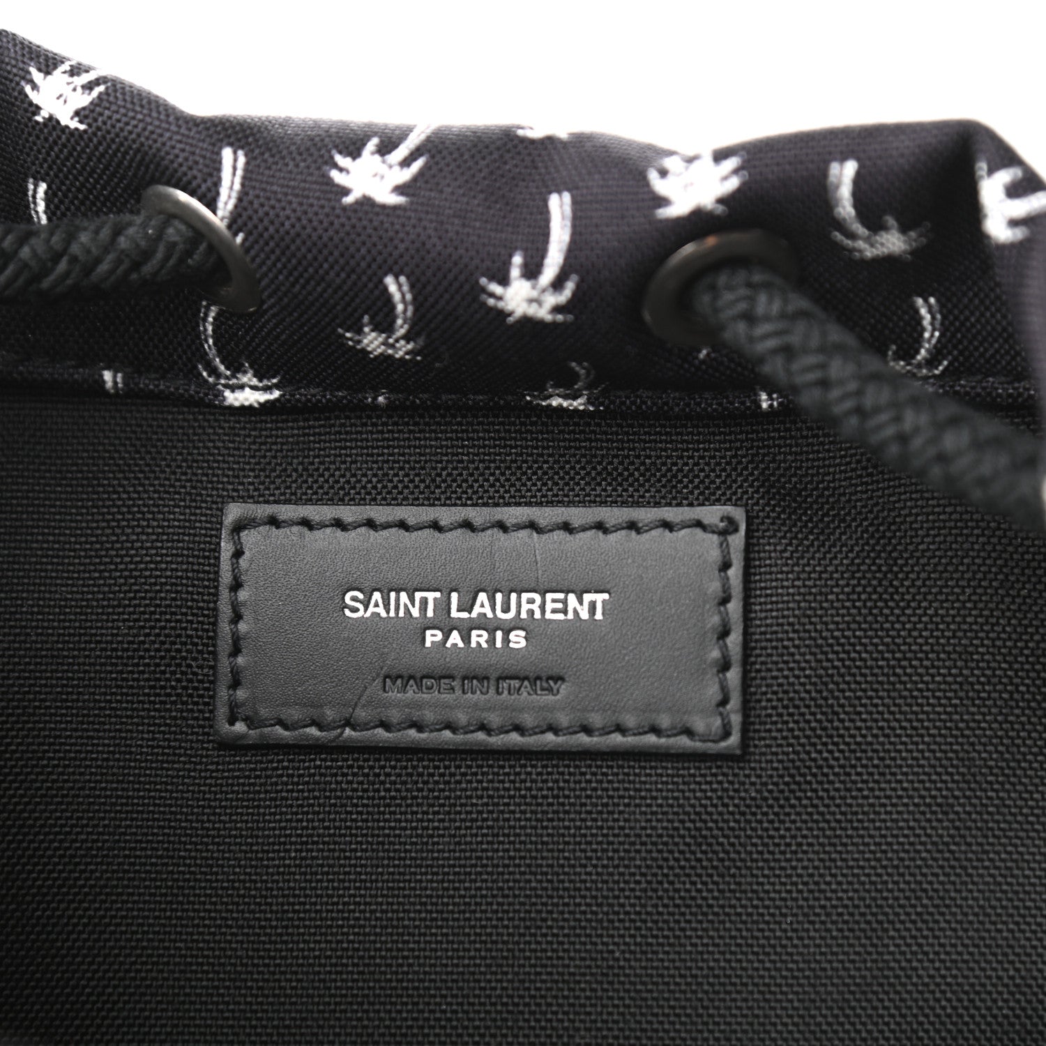 Saint Laurent Canvas Palm Tree Print City Sailor Backpack Black White 7 of 9