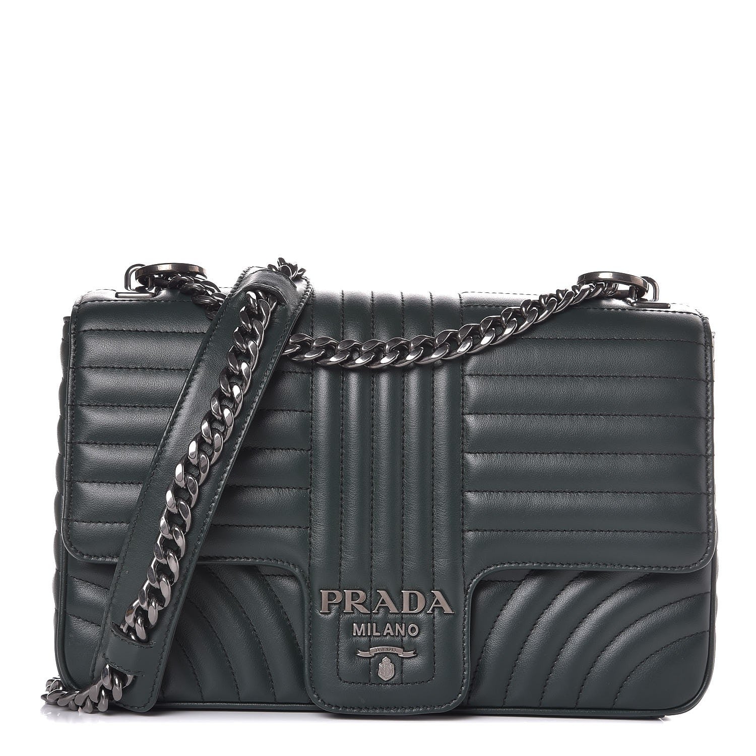 Prada Soft Calfskin Impunture Diagramme Large Chain Flap Shoulder Bag Smeraldo 1 of 7