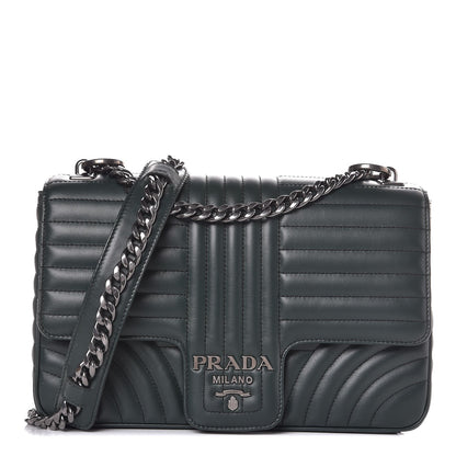 Prada Soft Calfskin Impunture Diagramme Large Chain Flap Shoulder Bag Smeraldo 1 of 7