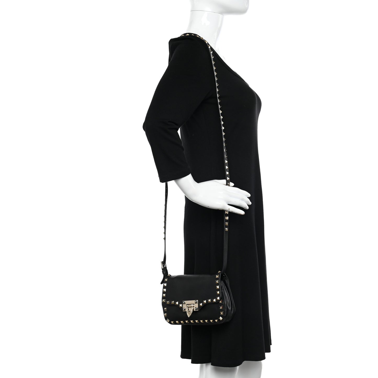 Vitello Mini Rockstud Flap Saddle Crossbody Bag Black
