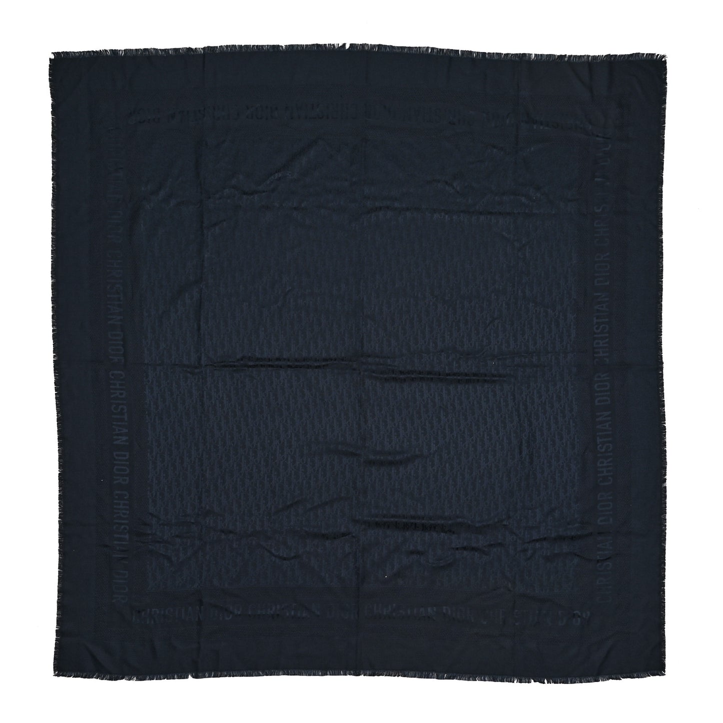 Wool Silk Oblique Shawl Navy