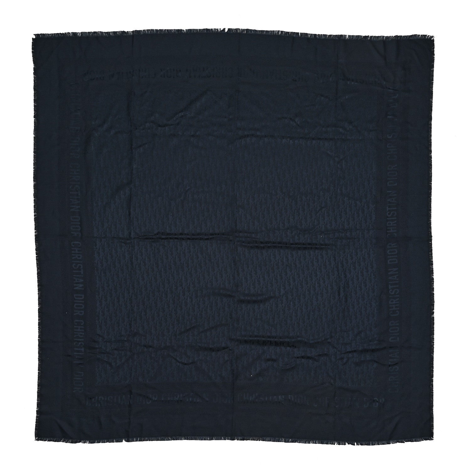 Christian Dior Wool Silk Oblique Shawl Navy 1 of 3