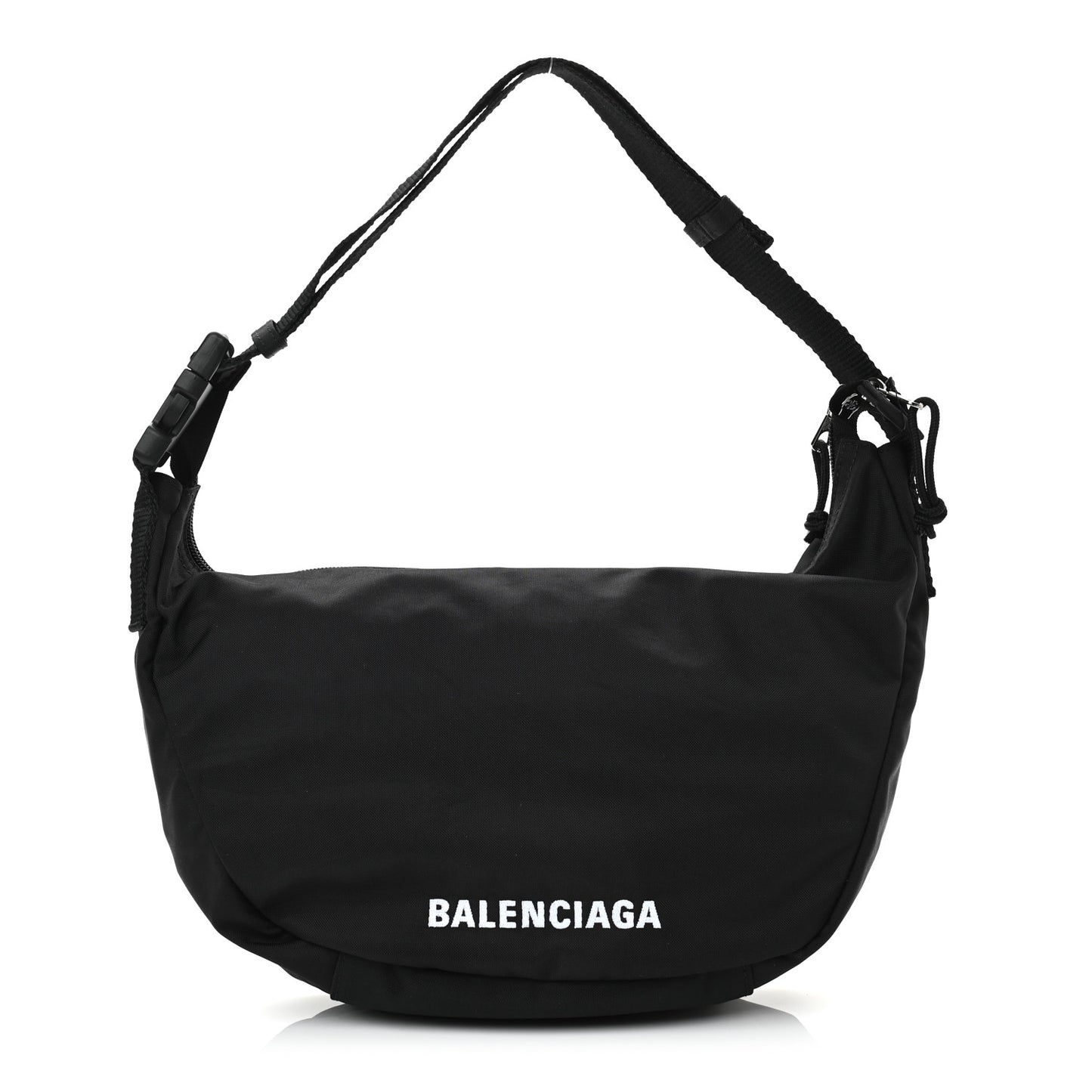 Recycled Sport Nylon Logo Embroidered Large Wheel Sling Bag Black White