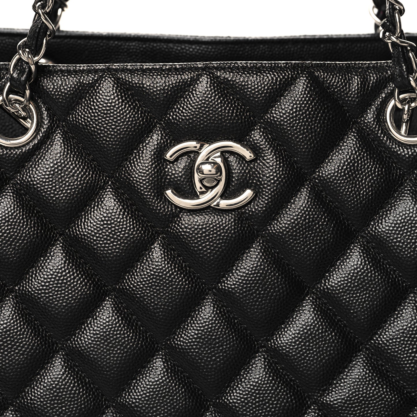Caviar Quilted Large Shopping Tote Black