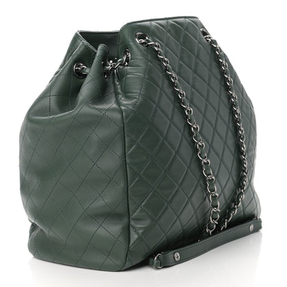 Chanel Lambskin Quilted Large Drawstring Shoulder Bag Dark Green 3 of 9