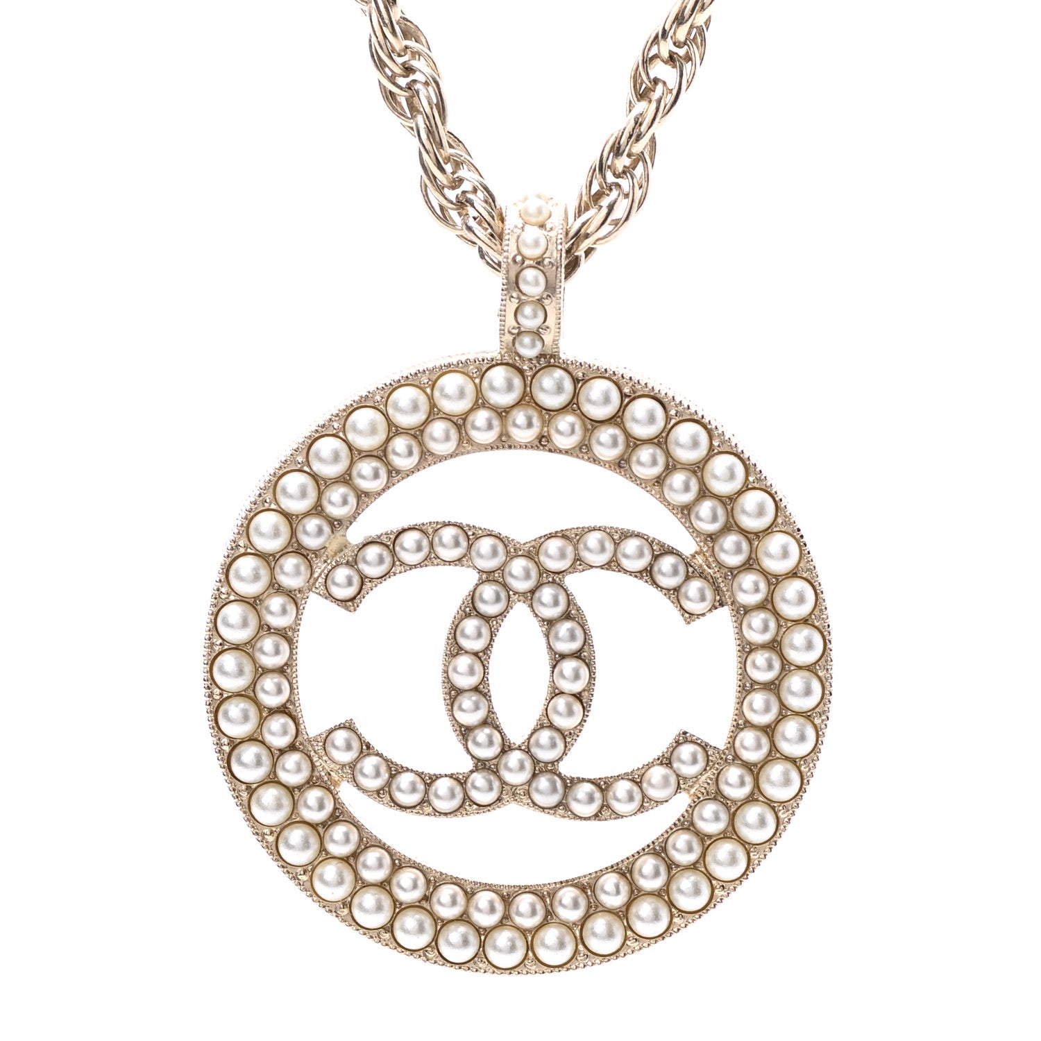 Chanel Pearl CC Round Pendant Necklace Gold 3 of 5