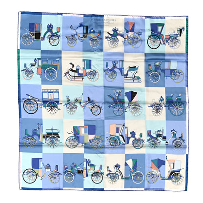 Hermes Silk Voitures Exquises Scarf 90 Bleu Jean Aqua White 1 of 5