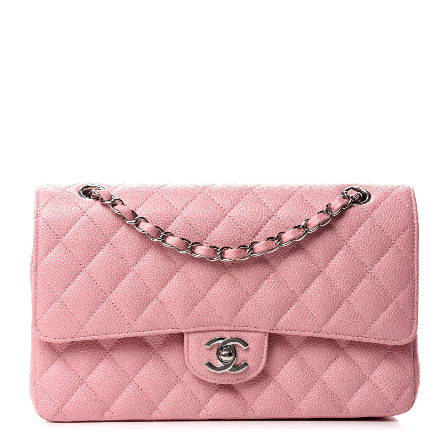Caviar Quilted Medium Double Flap Pink