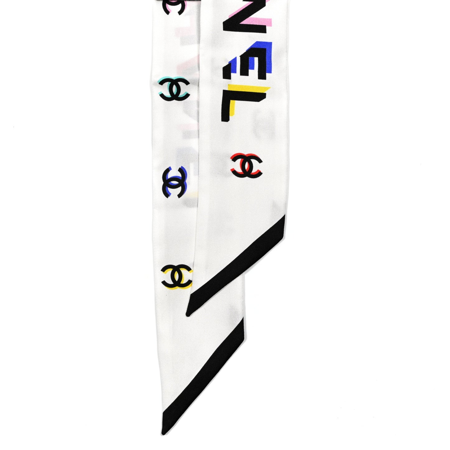 Silk Logo Slim Bandeau Scarf White Black Multicolor