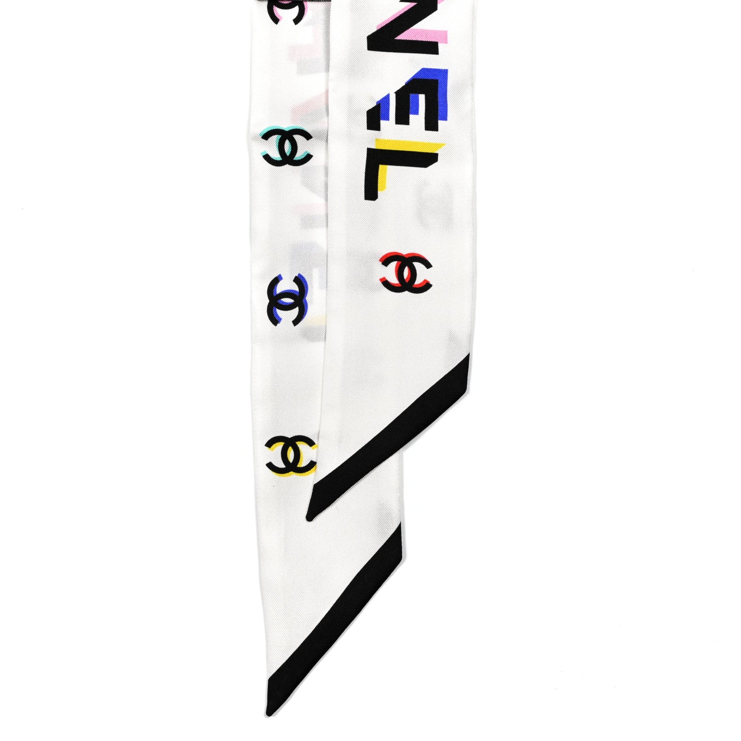Chanel Silk Logo Slim Bandeau Scarf White Black Multicolor 2 of 4