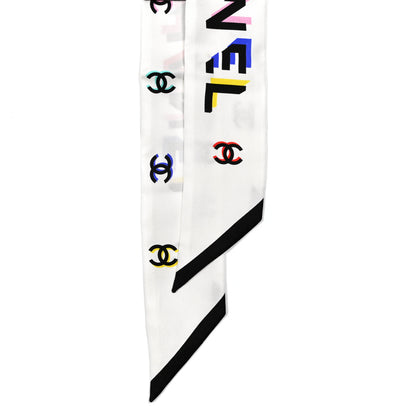 Chanel Silk Logo Slim Bandeau Scarf White Black Multicolor 2 of 4