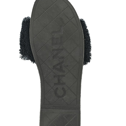 Chanel Terry CC Flat Mules Sandals 40 Black 8 of 11