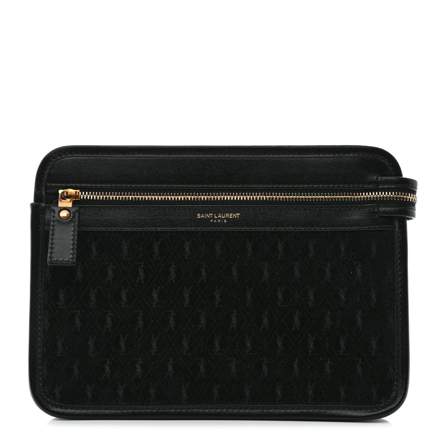 Suede All-Over Monogram Pouch Black