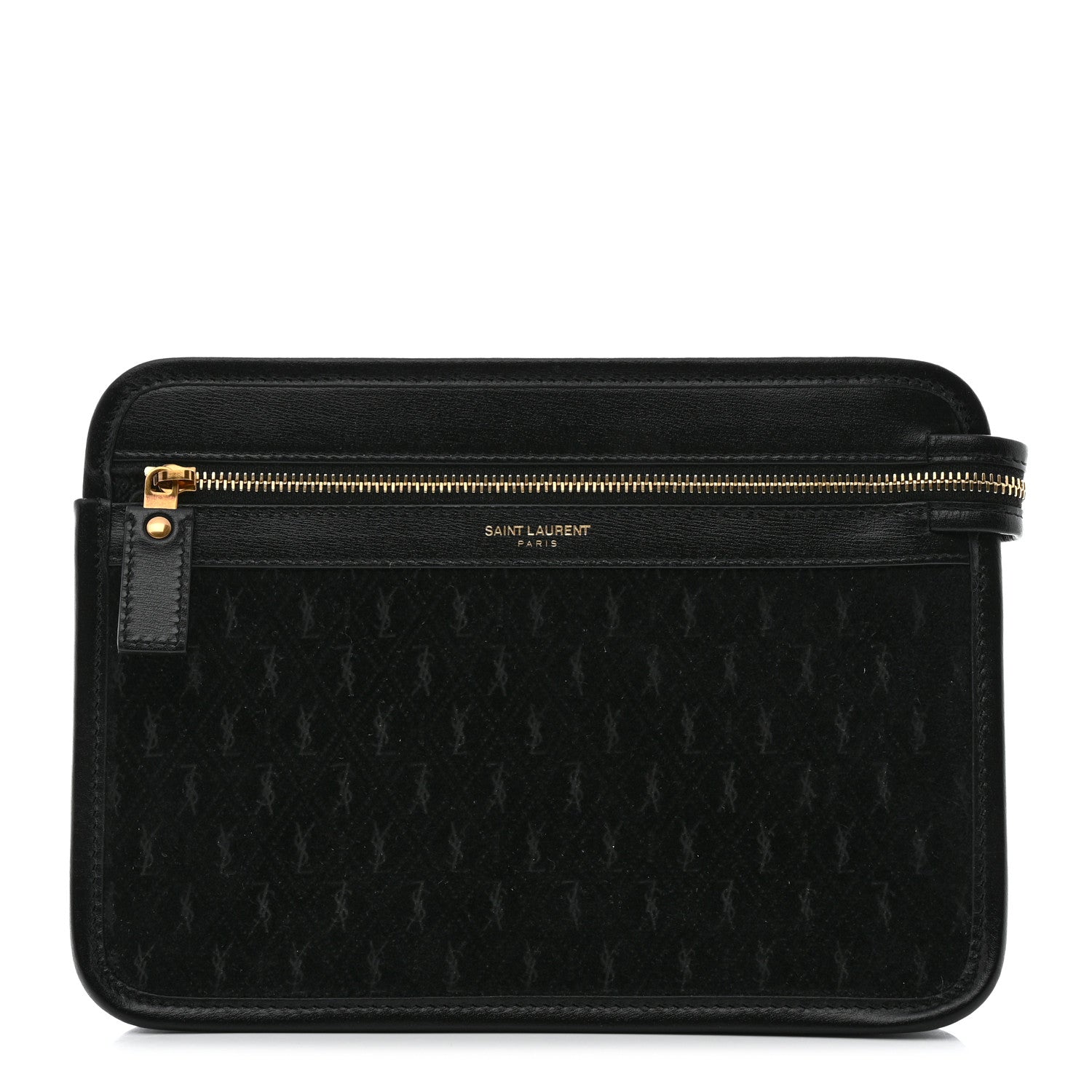 Saint Laurent Suede All-Over Monogram Pouch Black 1 of 7