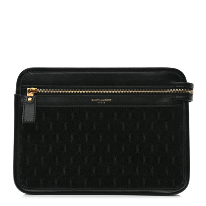 Saint Laurent Suede All-Over Monogram Pouch Black 1 of 7
