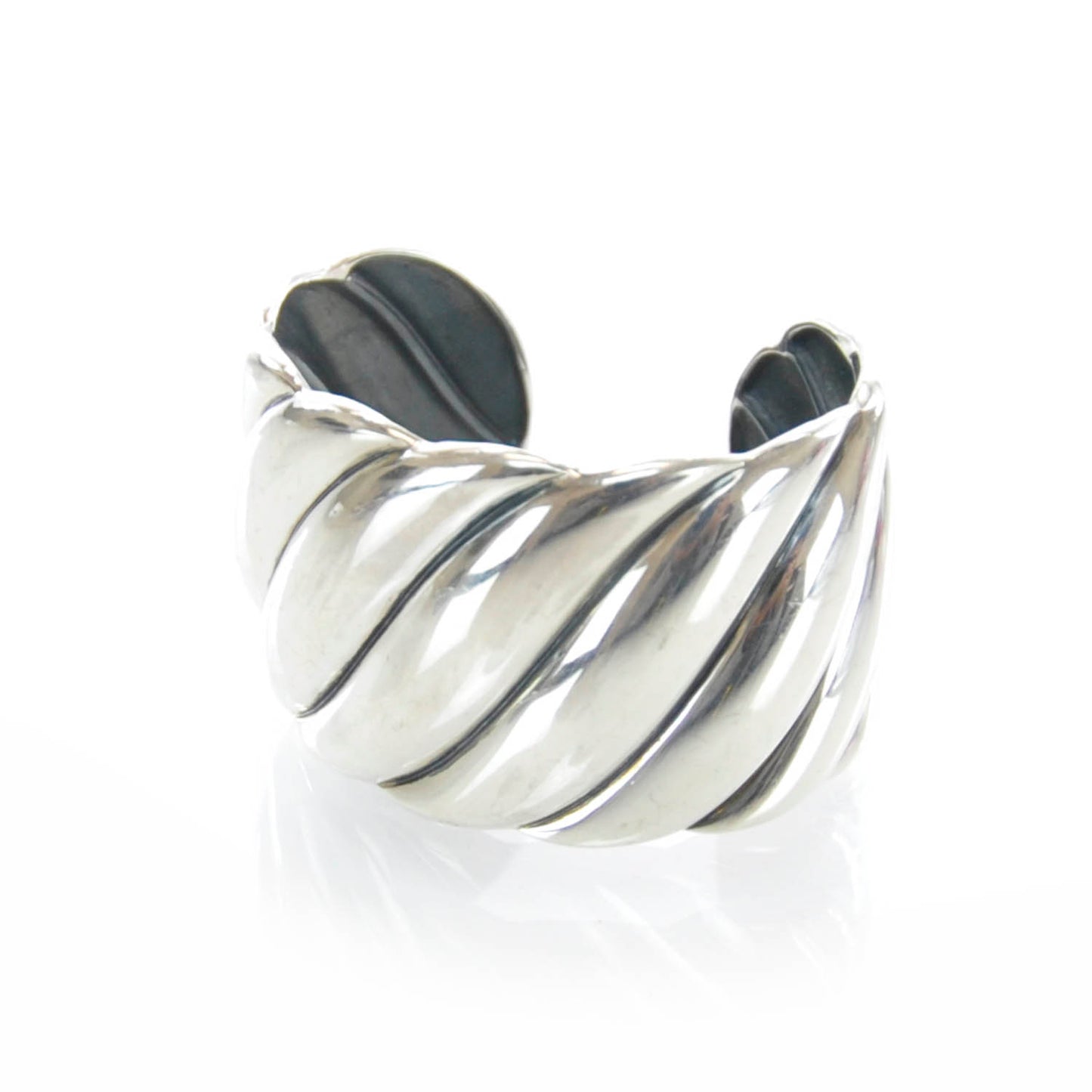 Sterling Silver Wide Sculpted Cable Cuff Bracelet