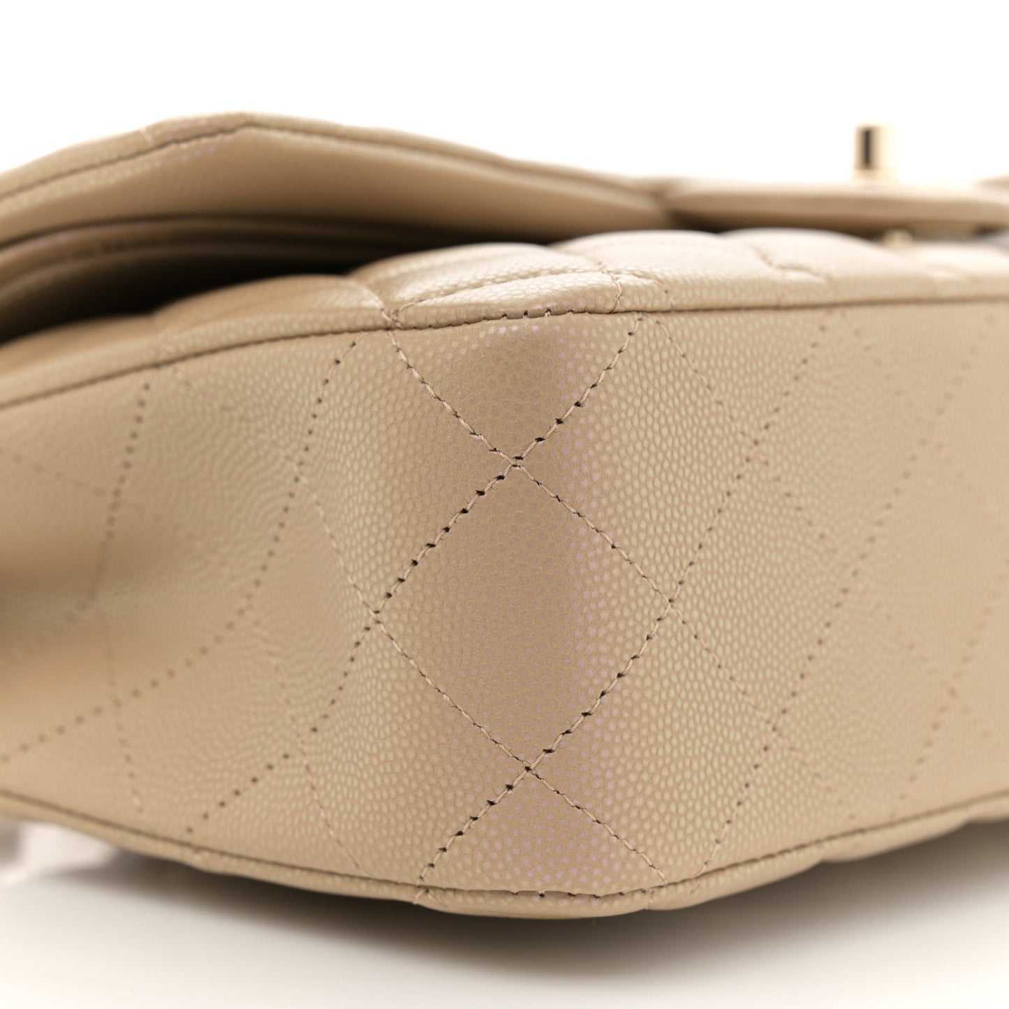 Iridescent Caviar Quilted Medium Double Flap Dark Beige