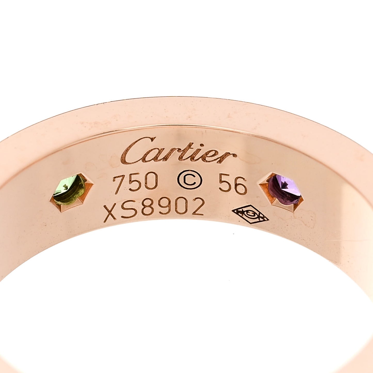 18K Pink Gold Sapphire Garnet Amethyst 5.5mm LOVE Ring 56 7.5