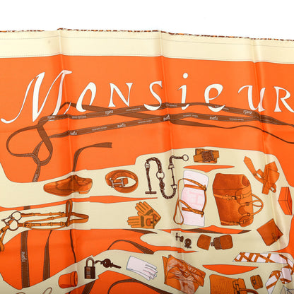Hermes Vintage Silk Monsieur Et Madame Scarf 70 Creme Orange Marron 2 of 6