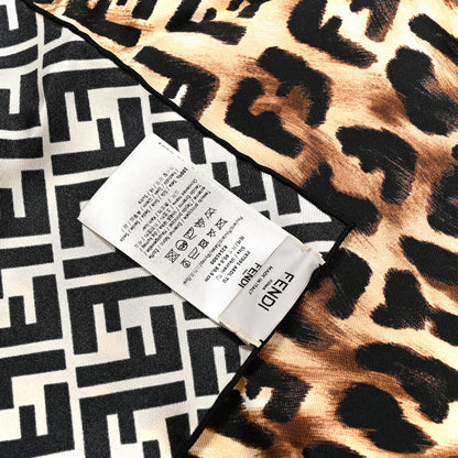 Fendi Silk FF Leopard Square Scarf Beige Black 3 of 3