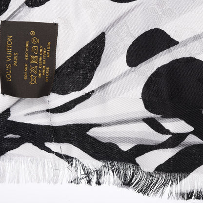 Louis Vuitton Silk Wool Graphic Flower Scarf Black 7 of 12